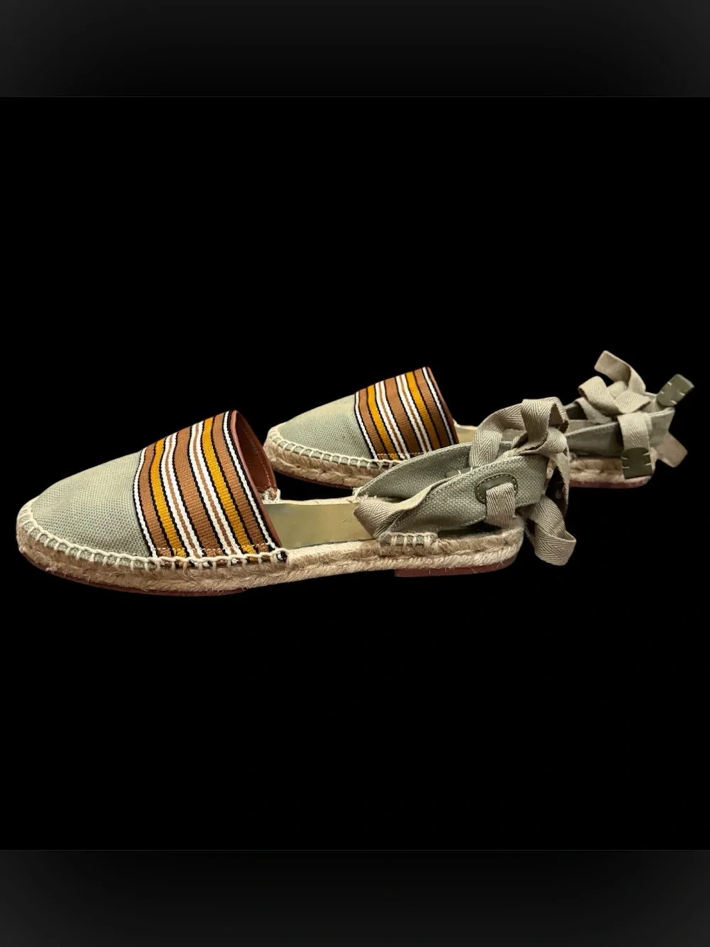 Loro Piana Suitcase Stripe Sage Green Lace-Up Espadrilles EU 39 US 7.5